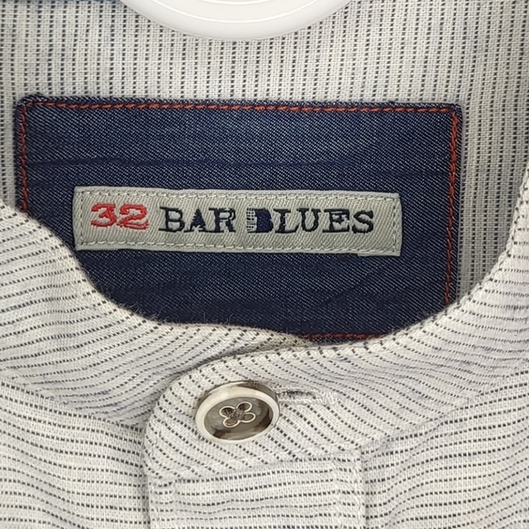 32 Bar Blues band collar button-down shirt size Medium - Picture 3 of 6